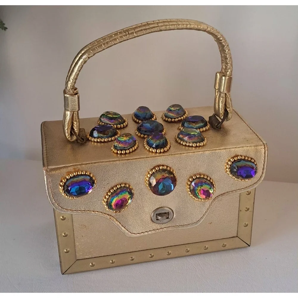 VTG 60s Gold Box Purse Hollywood Glamour